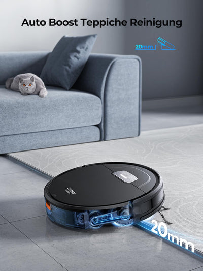 Laresar Clean Saugroboter mit Wischfunktion, 4500Pa Saugroboter, 3 in 1 Staubsauger Roboter funktioniert mit Alexa, 180 Minuten Laufzeit, Ideal für Tierhaare, Teppich, Hartboden