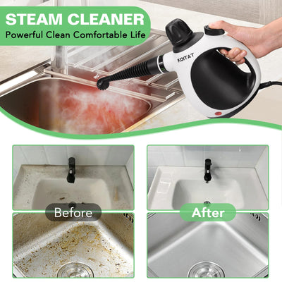 KOITAT, Dampfreiniger, tragbarer Druckdampfreiniger mit 10 Zubehörteilen, Dampfreiniger für Polstermöbel, mit Sicherheitsverriegelung, für Zuhause, Auto, Böden