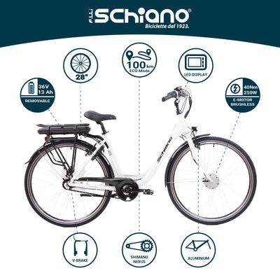 F.lli Schiano E-Moon 28 Zoll E-bike Pedelec , electric Fahrrad für Herren / Damen bis 25 km/h und mit guter Reichweite , Elektrofahrräder mit Gepäckträger , Damenfahrrad mit Motor Akku Nexus 7