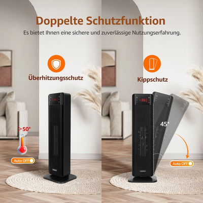 Aigostar Energiesparend Heizlüfter mit Thermostat Heizung, 2000W PTC Keramik Heizlüfter mit Fernbedienung, 70° Oszillation, 4 Modi, 24H Timer, LED-Anzeige, Überhitzungs- & Kippschutz, Schwarz