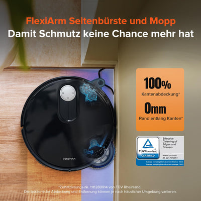 roborock Qrevo Slim Saugroboter mit Wischfunktion – 8,2 cm Ultra-Slim Design, StarSight™ 3D ToF Navigation, 11,000Pa HyperForce Saugleistung, 8-in-1 Dock, FlexiArm Seitenbürste