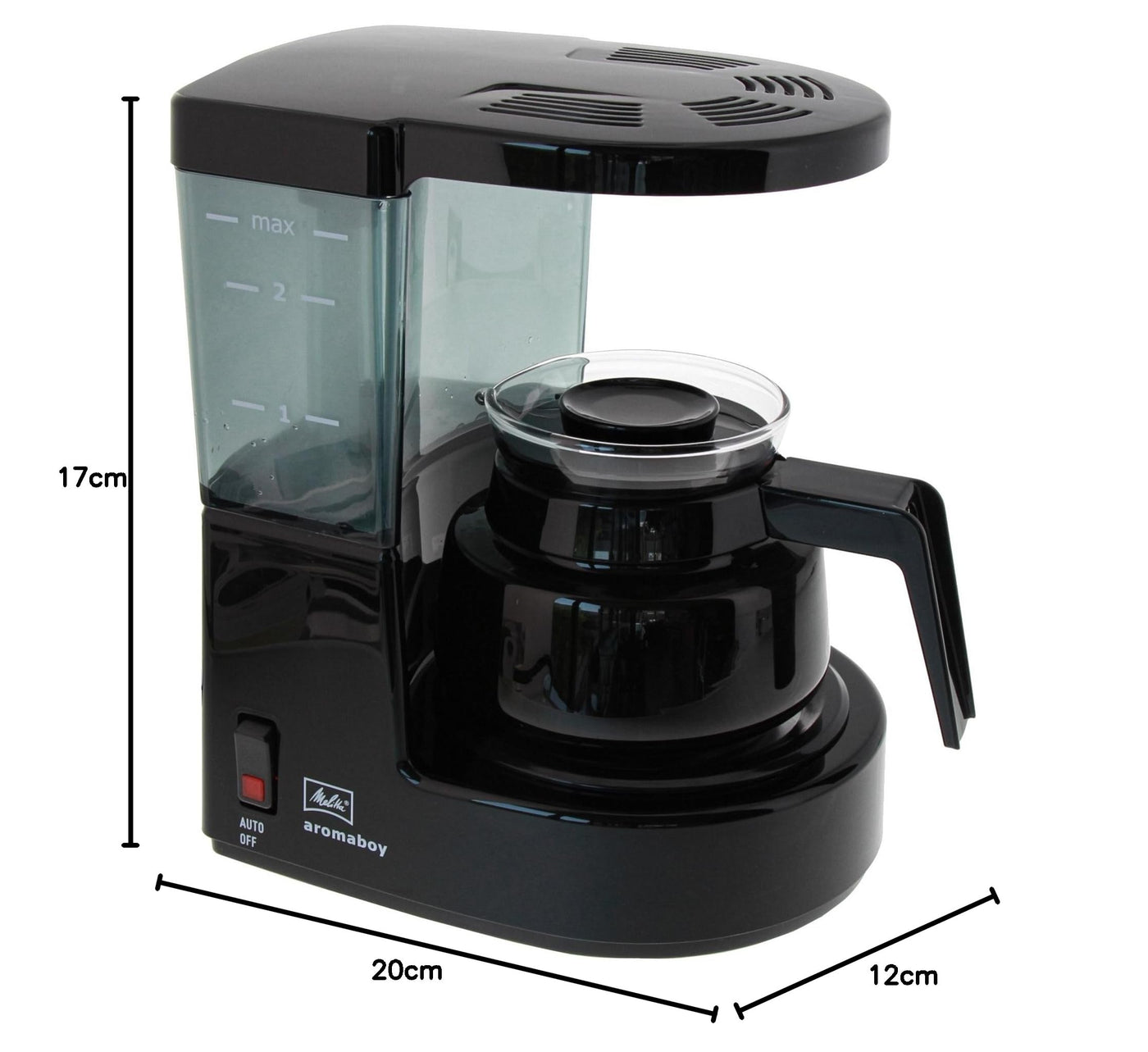 Melitta Aromaboy - kleine Filterkaffeemaschine - mit Glaskanne - 2 Tassen - Schwarz (1015-02)