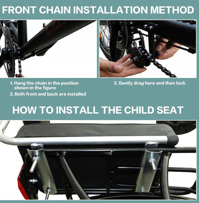 MAYFABD Tandem Beach Cruiser Fahrrad für Erwachsene Faltbares Tandem Beach Cruiser Fahrrad für Erwachsene Dreisitzer 7 Gang Maximale Belastung 300 kg Familienreisen und Paarfahrten,Schwarz