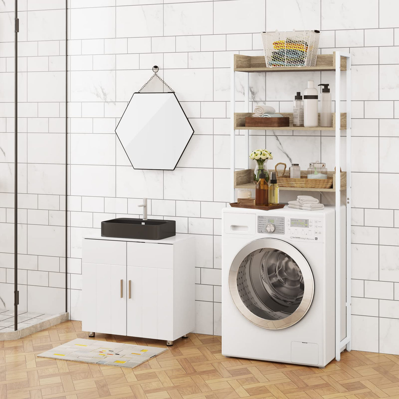 EUGAD Toilettenregal, Badezimmerregal, Waschmaschinenregal,3-stöckiges Badregal, platzsparendes Regal über Waschmaschine Toilette, verstellbar, multifunktional