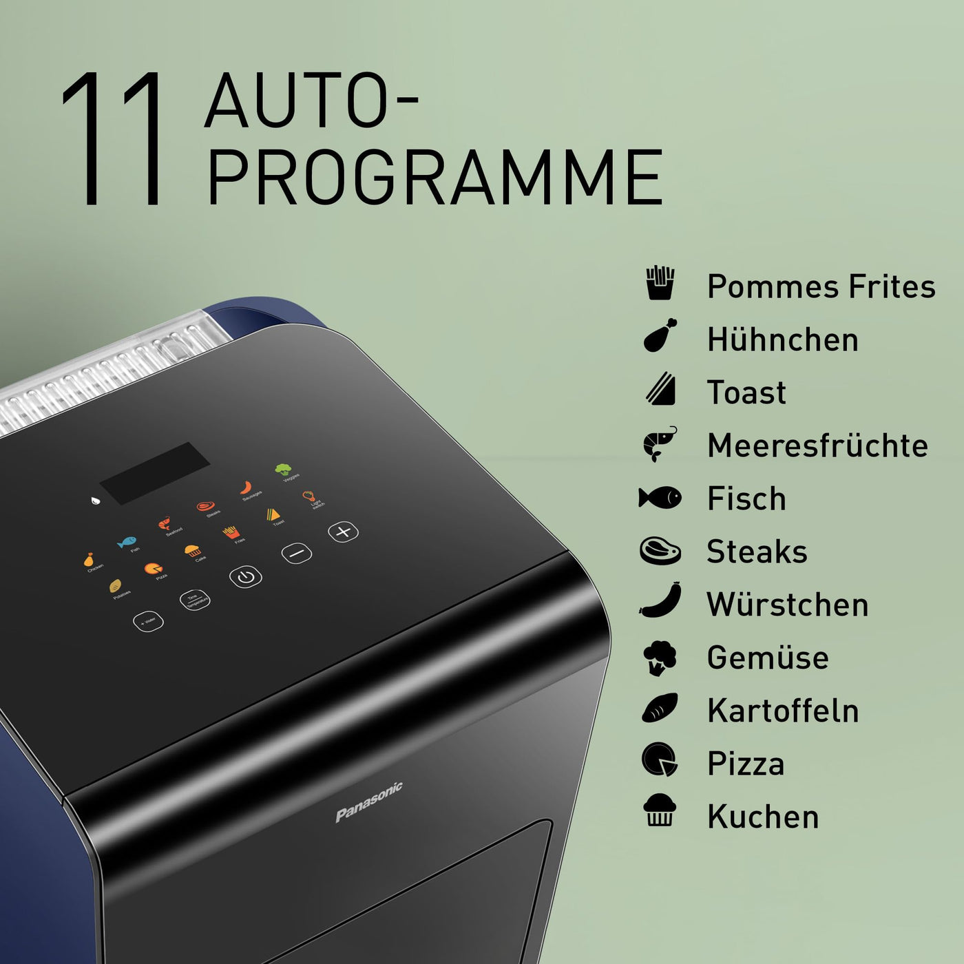 Panasonic NF-CC600AXE Air Fryer mit Sichtfenster, 6 l, 80–200 °C, digitaler Timer & LCD-Display, sanfte Dampfzugabe, 11 Voreinstellungen, einfache Reinigung, Schwarz mit Griff in Roségold