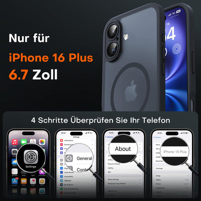 TOCOL 3 in 1 für iPhone 16 Plus Hülle für Magsafe, mit 2 Schutzglas, Vollständiger Kameraschutz Stoßfest Kratzfest Magnetisch Handyhülle für iPhone 16 Plus Case, Schwarz