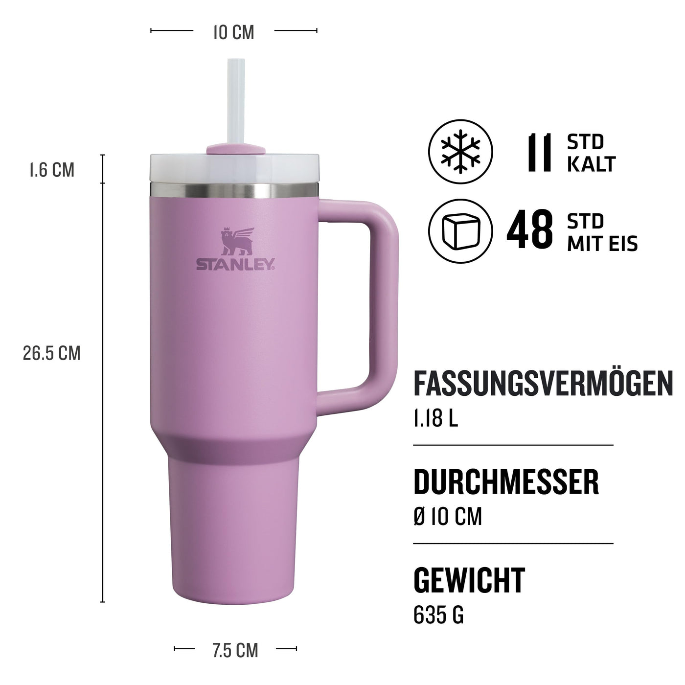 Stanley Quencher H2.0 FlowState Trinkflasche mit Strohhalm 1.2L - Thermobecher Kühlt 11 Stunden - 48 Stunden Eisgekühlt - Spülmaschinenfest - Thermosflasche BPA Frei - Kaffeebecher To Go - Lilac
