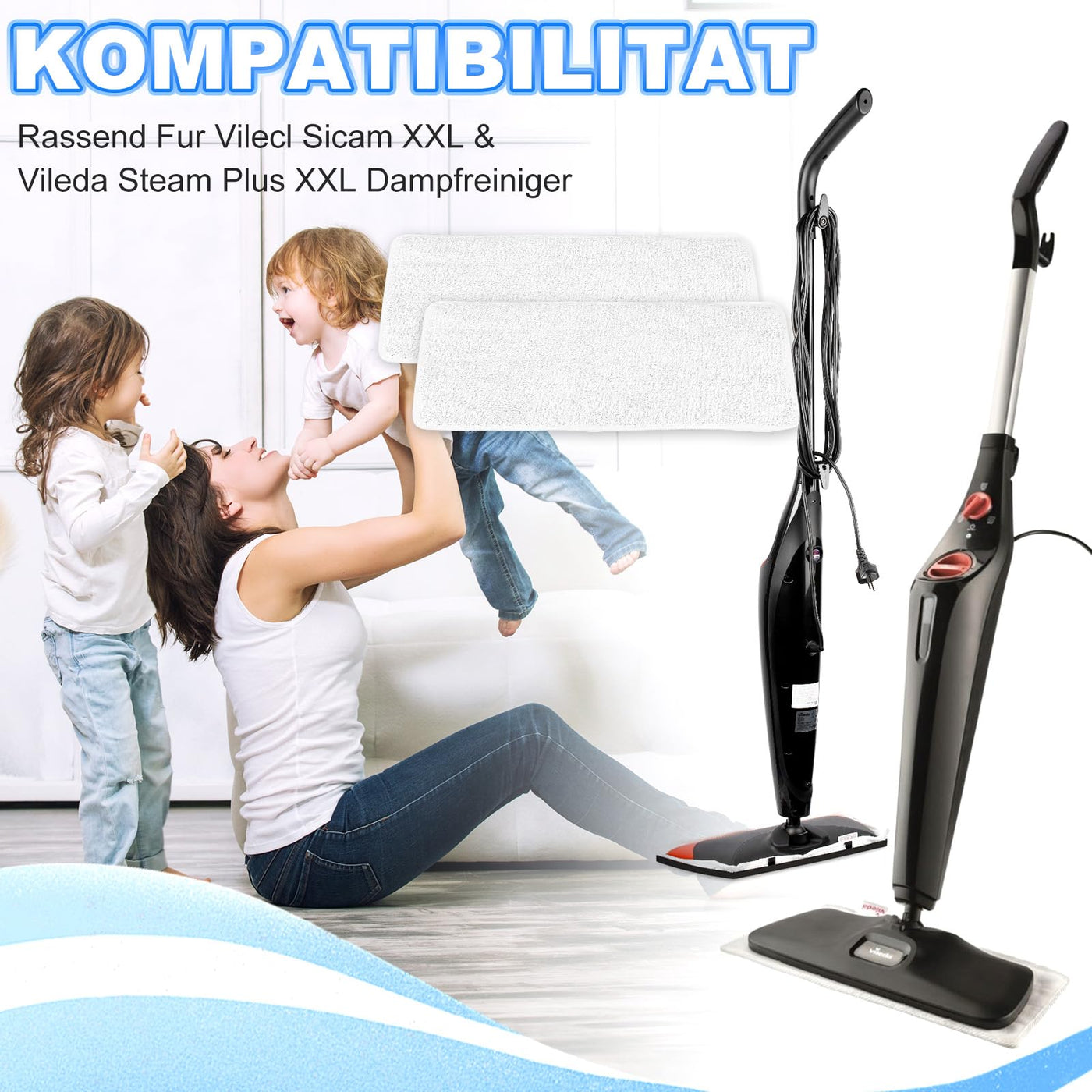 6 Stück Ersatzbezüge Pads für Vileda Steam XXL/PLUS XXL Dampfreiniger, Wiederverwendbar Ersatzbezug Power Pad, Ersatzbezüge für Vileda Steam PLUS XXL Dampfreiniger, Waschbare Ersatzbezüge(weiß)