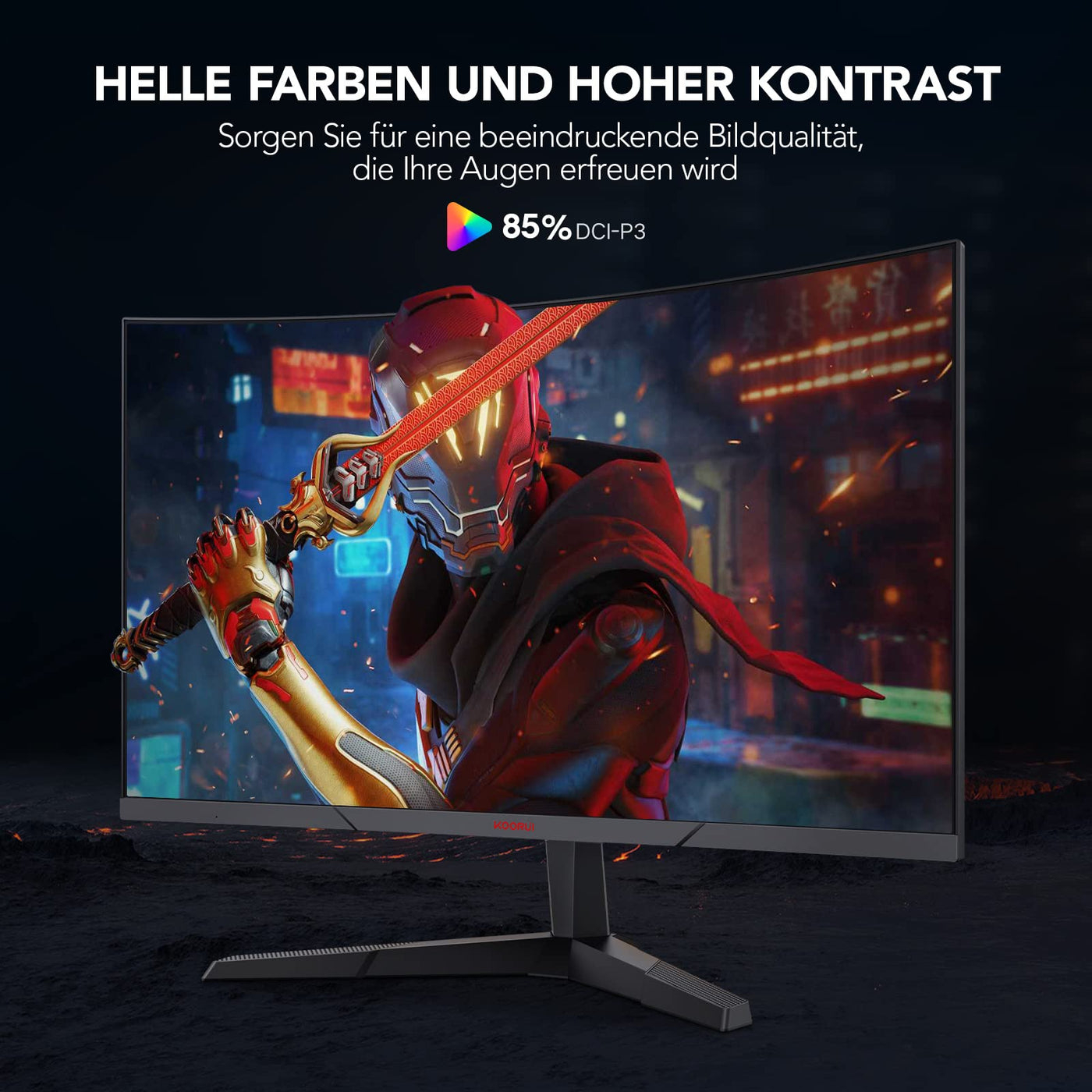 KOORUI Gaming Monitor 27 Zoll, 1800R Fläche Bildschirm 2560X1440 (QHD), 144HZ 1ms Mornitor, DCI-P3 85%, Ultradünne Blende, Einstellbare Neigung, Unterstützt HDMI/DP