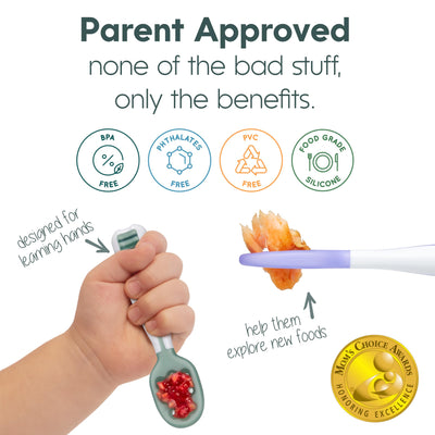 NumNum Baby Löffel 2er-Set, Silikon Esslernlöffel für Baby ab 6 Monate - BPA-frei - Lernlöffel und Breilöffel für BLW und Beikost Baby Zubehör - Ideales Esslernbesteck - Blau/Orange