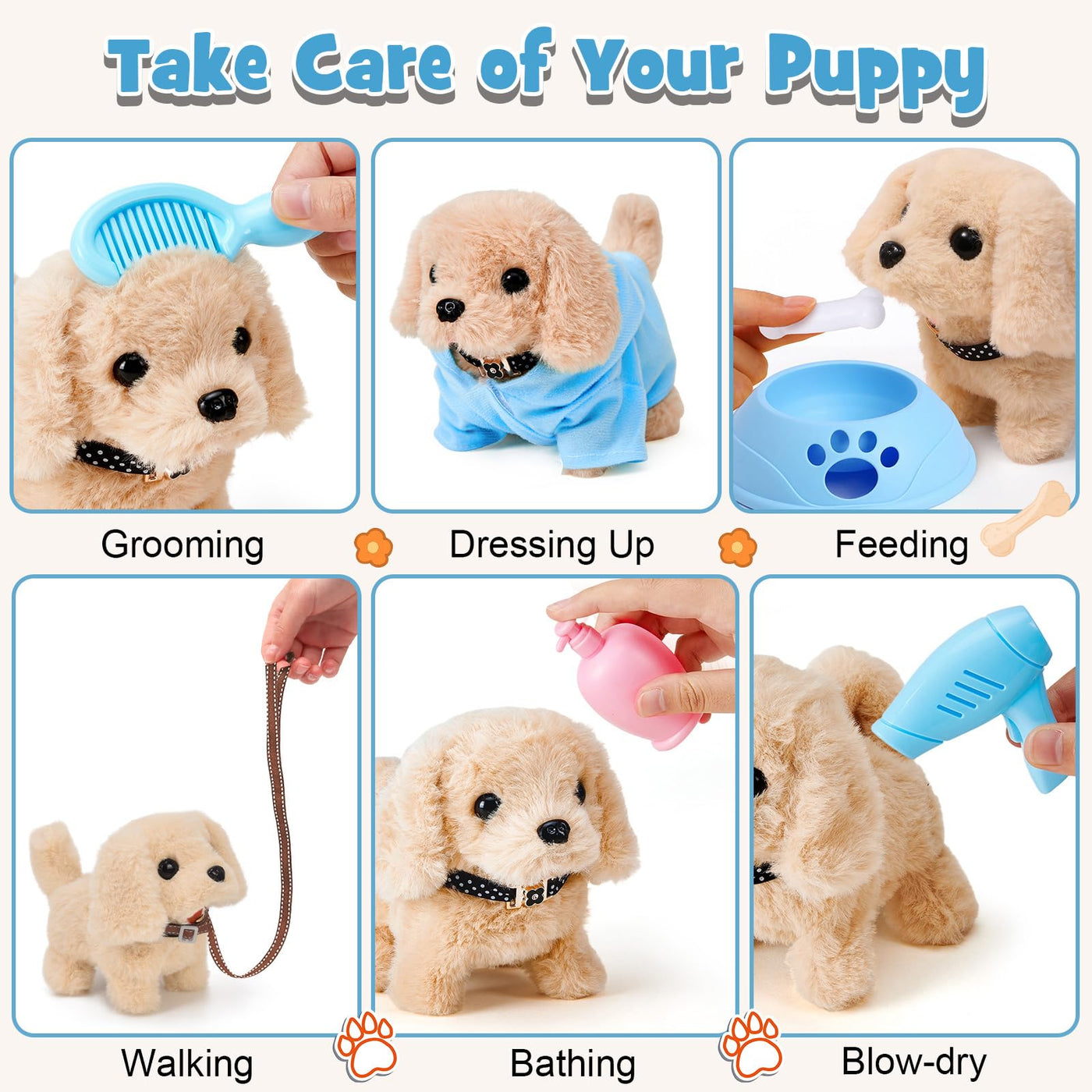 Tacobear Hund Spielzeug Kinder der Läuft und Bellt, Elektrischer Hund mit Leine Hundekäfig Hundemantel Interaktives Haustier Kuscheltier Spielhund Geschenk Spielzeug für Mädchen Junge 3 4 5 6 Jahre