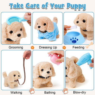 Tacobear Hund Spielzeug Kinder der Läuft und Bellt, Elektrischer Hund mit Leine Hundekäfig Hundemantel Interaktives Haustier Kuscheltier Spielhund Geschenk Spielzeug für Mädchen Junge 3 4 5 6 Jahre