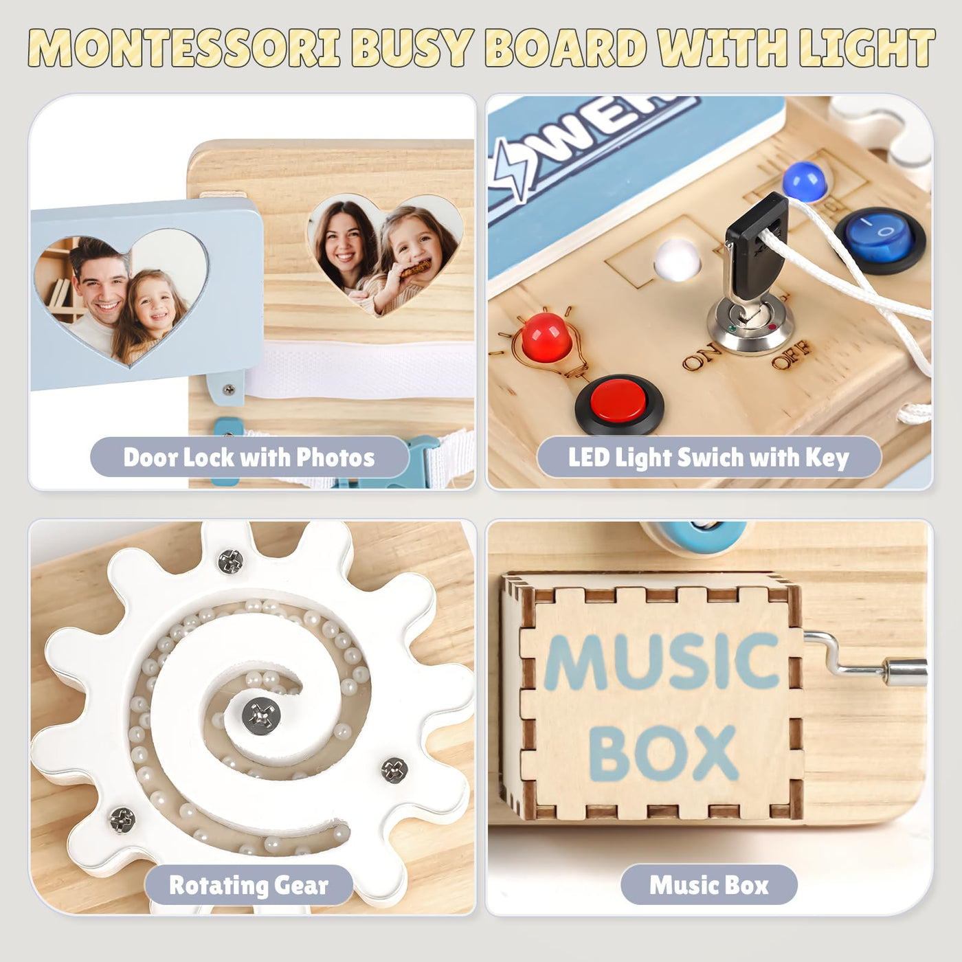 Joyreal LED Montessori Busy Board - Motorikbrett Monate Activity Board Motorikboard Montessori Spielzeug Brett Motorikspielzeug Sensorik Board