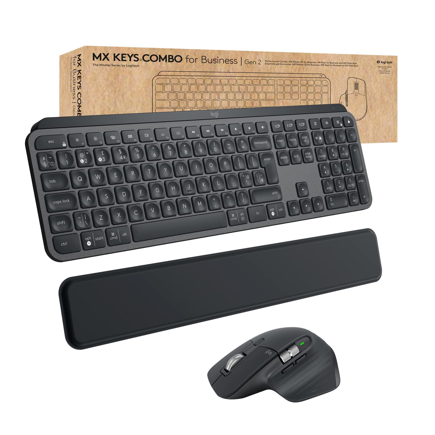 Logitech MX Keys Combo for Business | Gen 2, Full Size Kabellose Tastatur und Kabellose Maus, Spanisches QWERTY - Graphit