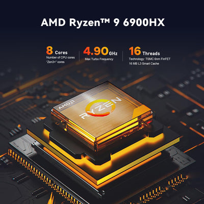 TRIGEKY S6 Pro Mini-PC AMD Ryzen 9 6900HX (bis zu 4,9 GHz, 8C/16T) Mikro-PC, 16 GB DDR5 RAM + 500 GB ROM SSD PCIe 4.0 Mini-Desktop-Gaming-PC│HDMI│DP│Typ-C│WiFi 6│BT5.2 │USB 4.0│LAN 2,5G