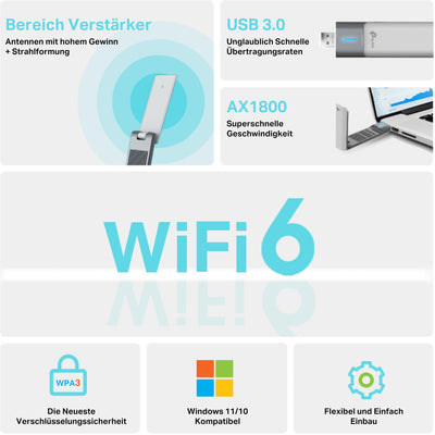 TP-Link Archer TX20UH WiFi 6 WLAN Stick für PC,USB WLAN Adapter AX1800 Dualband, MU-MIMO, WPA3, USB 3.0, nur Kompatibel mit Windows 10/11