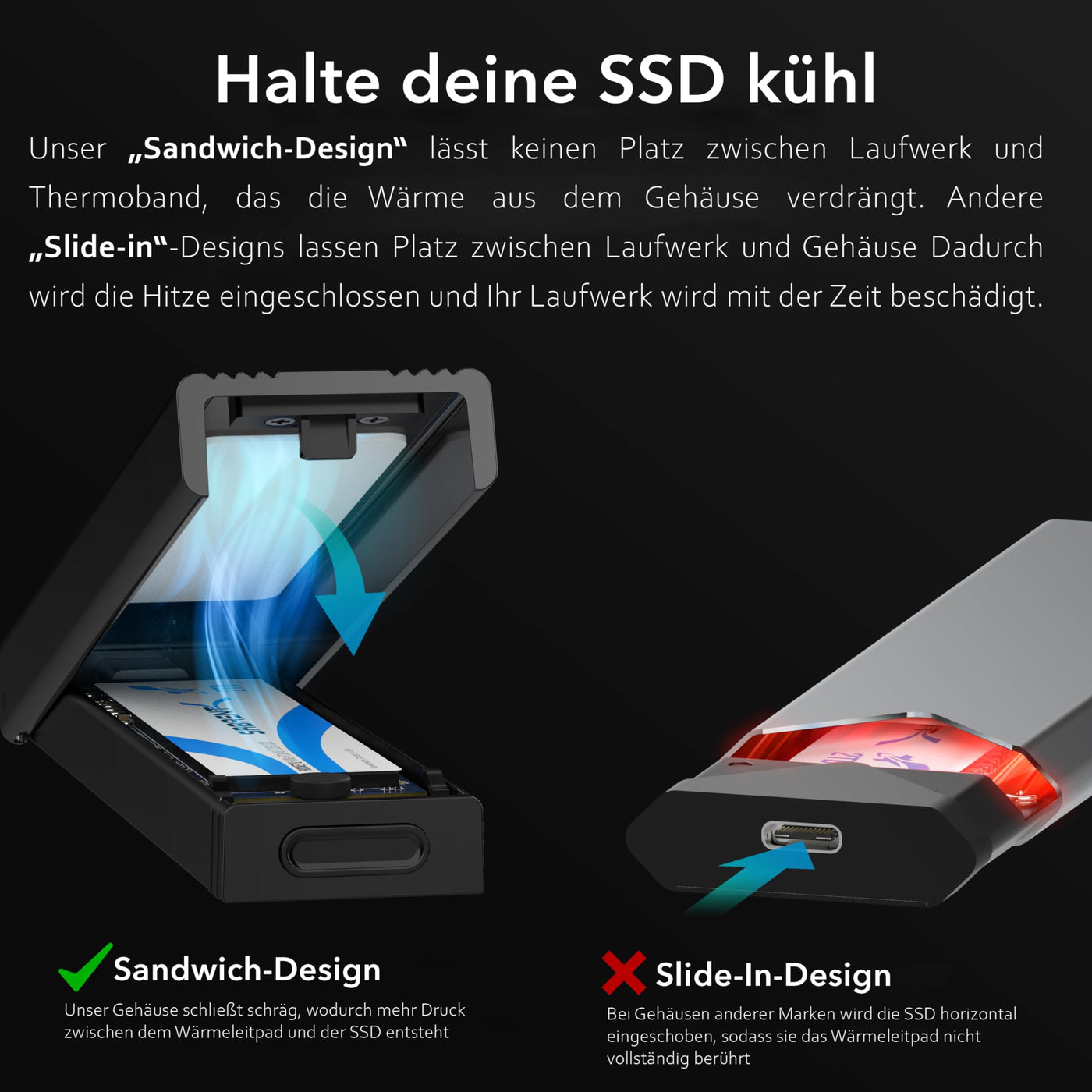 SABRENT NVMe Gehäuse und m2 SATA SSD Adapter (M-Key, M+B Key) USB C 3.2X2 10Gbps Kühlkörper Design (EC-SNVE)