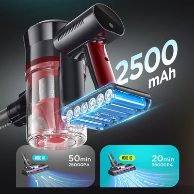 KLiHD Akku Staubsauger Staubsauger Kabellos: 450W/38000Pa mit LED Display Bis zu 55Mins Laufzeit Anti-Tangle-Staubsauger Stielstaubsauger für Tierhaare Hartböden Teppich