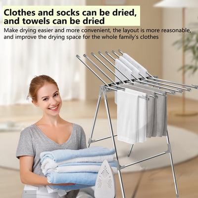 Sinbide Wäscheständer Interieur Faltbarer Wäscheständer mit 2 Flügeln Wäscheständer Edelstahl Standtrockner Gewichtskapazität 10kg Wäschetrockner mit Clip Windschutz Wäschetrockner Outdoor