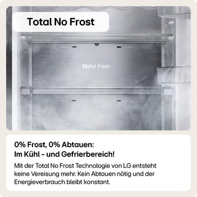 LG GBP62PZNBC, Klasse B, 384 L, Kühl-/ Gefrierkombination, Frische Features, Kühlschrank mit Gefrierfach und Innendisplay, DoorCooling+, LINEARCooling, 59,5 x 203 x 67,5 cm ꟷ Platinum Silver