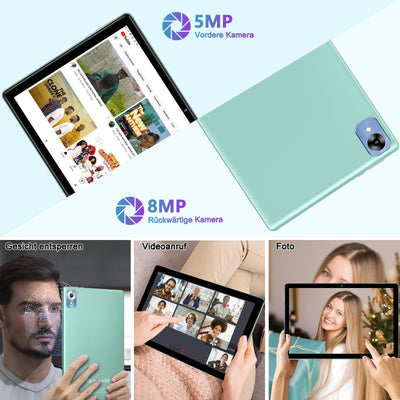 fezawio Android 14 Tablet 10 Zoll 20GB RAM+128GB ROM, Octa-Core WiFi 6, 6000mAh, (1TB TF) Tablet mit Tastatur und Maus-(grün)