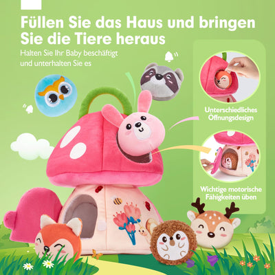hahaland Baby Spielzeug 6 12 18 Monate, Pilzhaus mit Tieren Rassel, Krepppapier,Spiegel,Lernspielzeug für Babys Fördert Sensorische & Motorik,Montessori Spielzeug Geschenk für Kleinkinder 1 2 3 Jahren