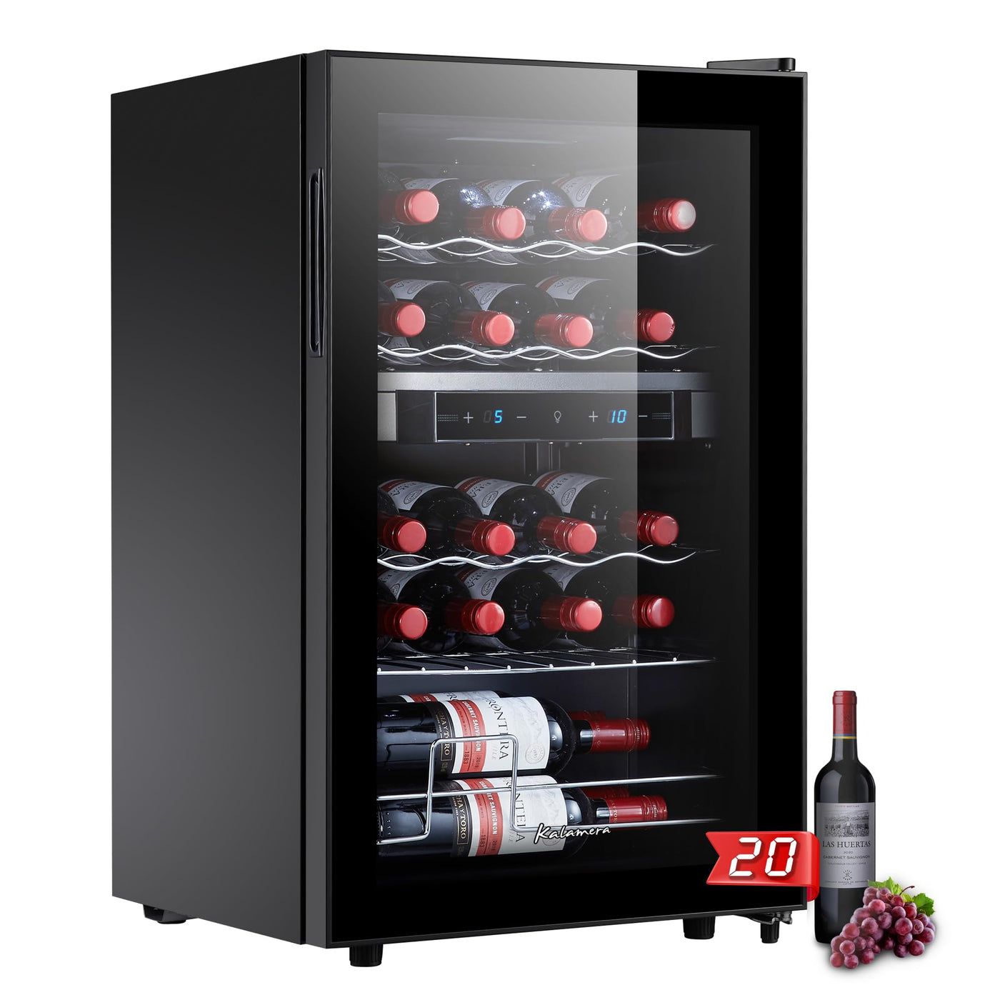 Kalamera Weinkühlschrank 2 Zonen, Touch-Bedienfeld,Schwarze Glastür, Verdeckter Griff, Flaschenkühlschrank 20 Flaschen, 68Liter, 5-18°C Kühlzone, KRC-68BFG