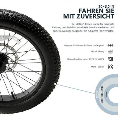 CEAYA Elektrofahrrad 20 Zoll Pedelec Aluminium Ebike Herren Damen Fat E Bike Elektro City Fahrräder mit Akku 15Ah, 3.0" Fat Tires,Gabelfederung,LED-Lichter,7 Gang
