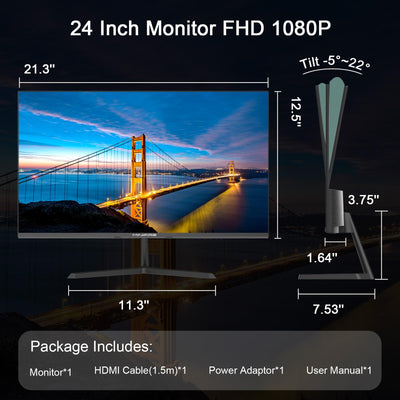 Minifire 24 Zoll Monitor, 100Hz, FHD,5ms(OD), Adaptive-Sync, sRGB110%, Eye-Care PC Bildschirm mit HDMI Ports (MF24X3AL)