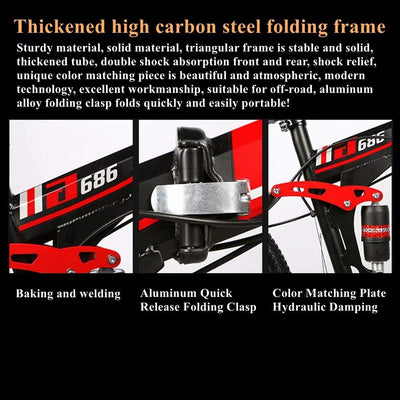 Wmmner Faltbares Mountainbike 24/26 Zoll, Mtb-Fahrrad Mit 6 Cutterrad, Gelb/24-Stufige Schicht/26 Zoll