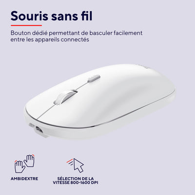 Trust Lyra Pack Clavier et Souris sans Fil Bluetooth, AZERTY Français - Blanc