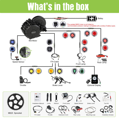 Bafang M625 M325 M225 Mittelmotor - 250W 500W 750W 1000W Mid Drive E-Bike Umwandlungssatz mit 46Z Kettenrad, LCD-Anzeige und Akku (optional), 48V 52V E-Bike Kit für BB68-73mm (CAN-Protokoll)