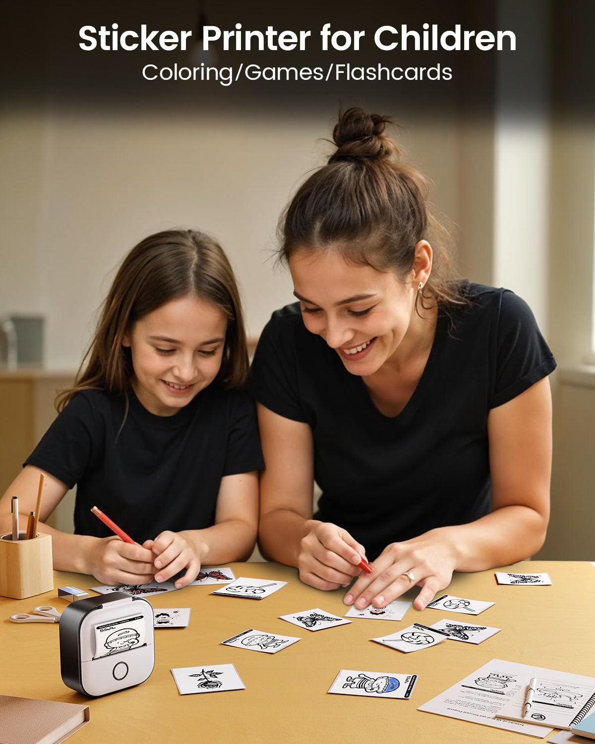 Mini Drucker für Smartphone - Aufkleber Drucker T02 Tragbarer Minidrucker Tintenloser Print Pods Bluetooth Taschendrucker Telefondrucker für Studiengrafiken, Anatomische Diagramme, Fotos, Journal