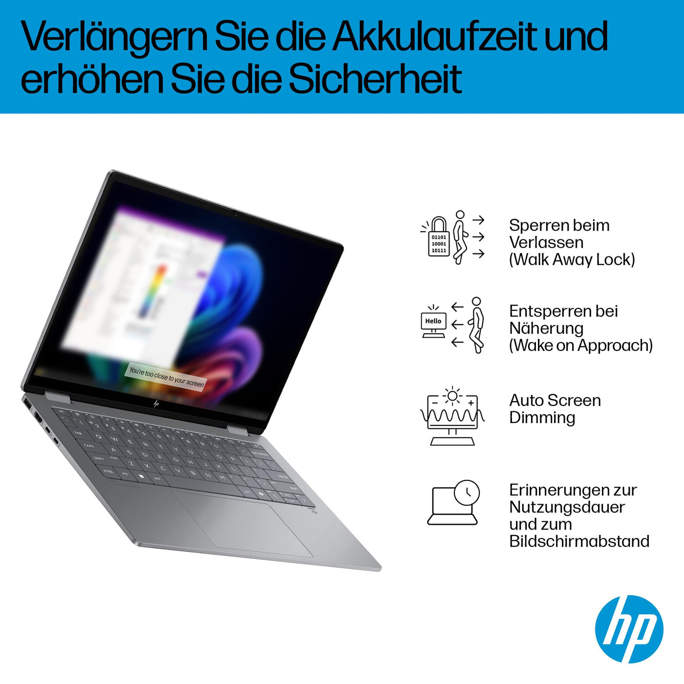 HP OmniBook X Flip 2in1 Next Gen AI Laptop | AMD Ryzen AI 7 350 (8C) | dedizierte NPU für KI | 50 NPU Tops | Copilot+ PC | 14" WUXGA 1920x1200 Touchscreen | 16GB | 512GB SSD | Win11 | QWERTZ | Silber