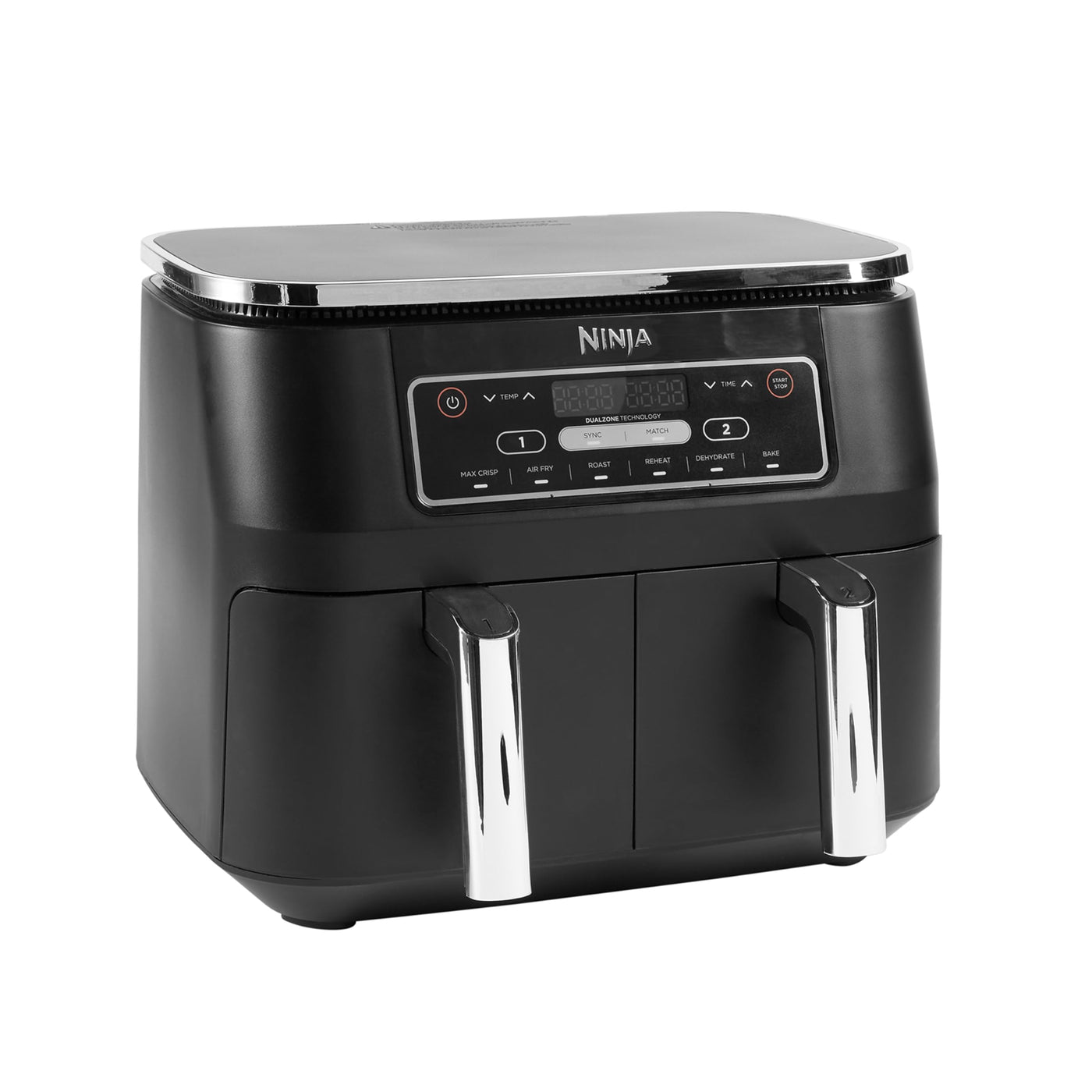 Ninja Foodi Dual Zone Digitale Heißluftfritteuse, 7,6L Airfryer, 2 Fächer, Antihaftbeschichtung, spülmaschinenfeste Körbe, 6-in-1, 4-6 Portionen, Schwarz AF300EU