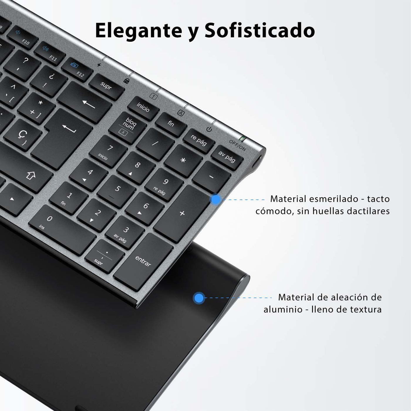 iClever Teclado y Ratón Inalámbrico GK03-QWERTY Español 2.4G Teclado Ratón Inalámbrico Con Batería Recargable, Diseño Ergonómico, Tamaño Compacto, Delgado y Fino, Conexión Estable