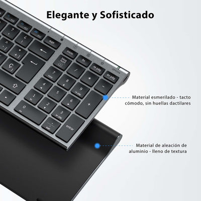 iClever Teclado y Ratón Inalámbrico GK03-QWERTY Español 2.4G Teclado Ratón Inalámbrico Con Batería Recargable, Diseño Ergonómico, Tamaño Compacto, Delgado y Fino, Conexión Estable