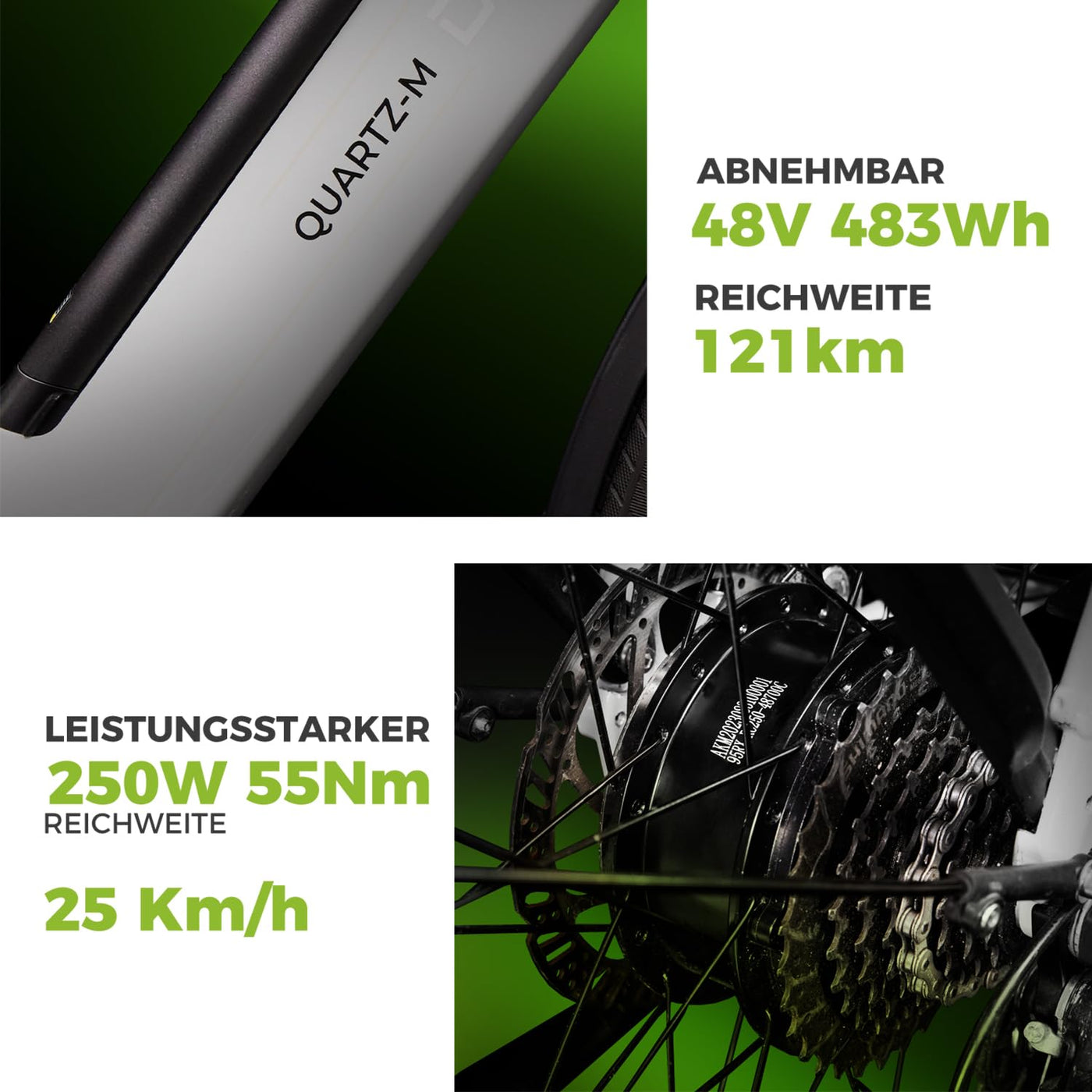 DERUIZ E-Bike 28 Zoll Quartz M – City E-Bike für Damen & Herren, 250W 48V 483Wh, 55 Nm Motor, bis 25 km/h, Reichweite bis 121 km, Trekking Elektrofahrrad in Metallic Grey