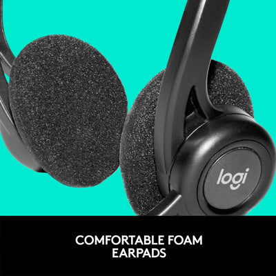 Logitech 960 Kopfhörer, Stereo-Headset, Verstellbares Mikrofon mit Rauschunterdrückung, Integrierter Lautstärkeregler, Stummschaltung, USB-Anschluss, 2.4m Kabel, PC/Mac/Laptop - Schwarz