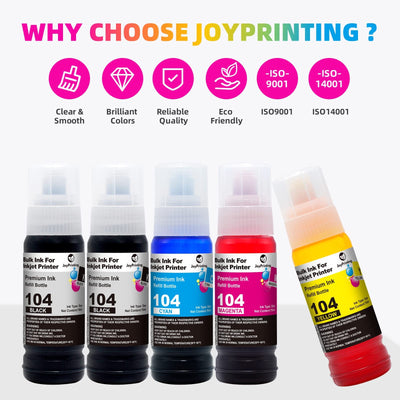 JoyPrinting 104 Tinte Kompatibel für Epson 104 Multipack Tintenflasche für Ecotank ET-2820 ET-2710 ET-2720 ET-2815 ET-2810 ET-2826 ET-1810 ET‑2711 ET-2712 ET-2715 ET-2714 ET-2721 ET-2726 ET-4800