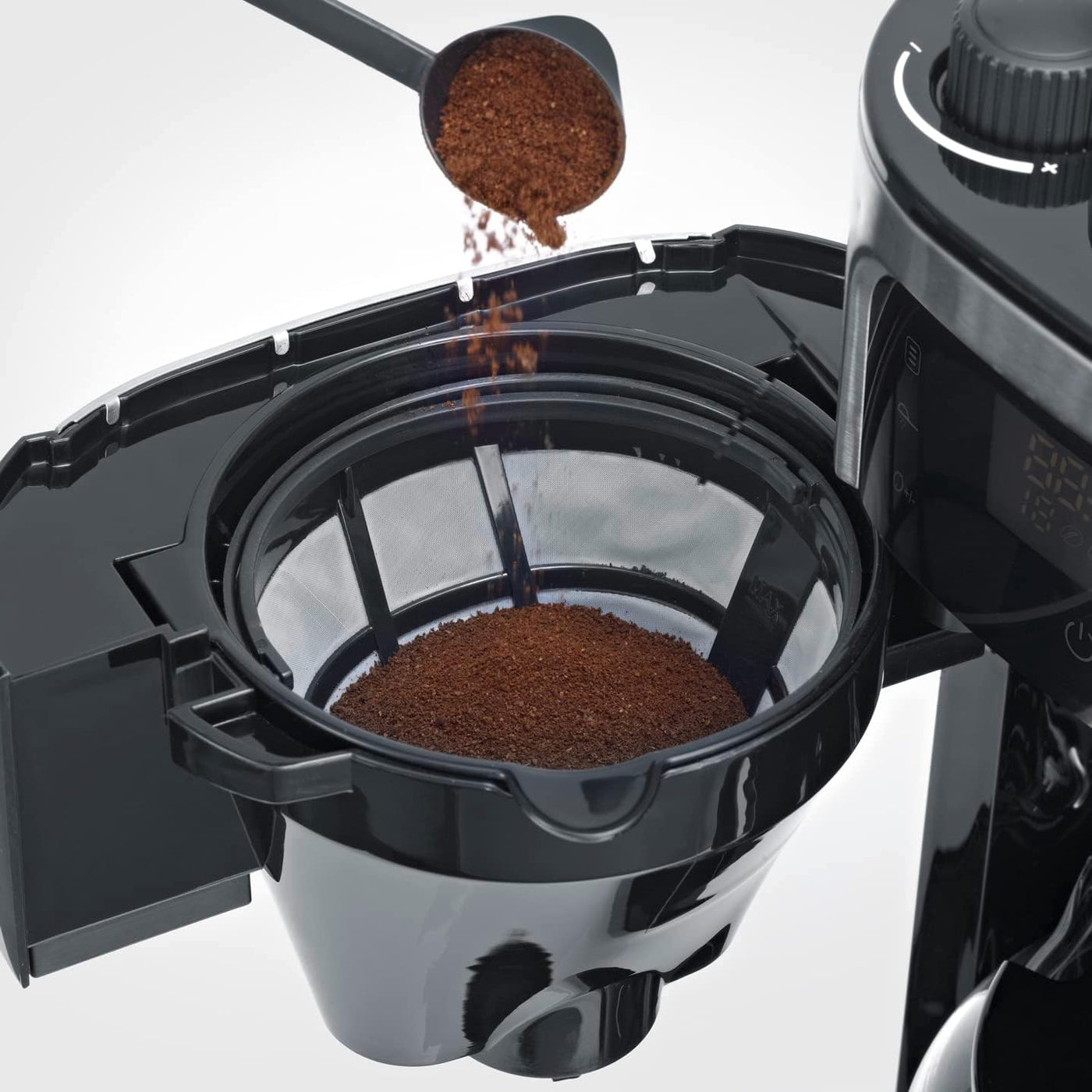 SEVERIN Kaffeemaschine mit Mahlwerk, Kaffeeautomat mit Glaskanne und Timer-Funktion, auch als Filterkaffeemaschine, für bis zu 10 Tassen Kaffee, 1000 Watt, schwarz/ Edelstahl, KA 4813