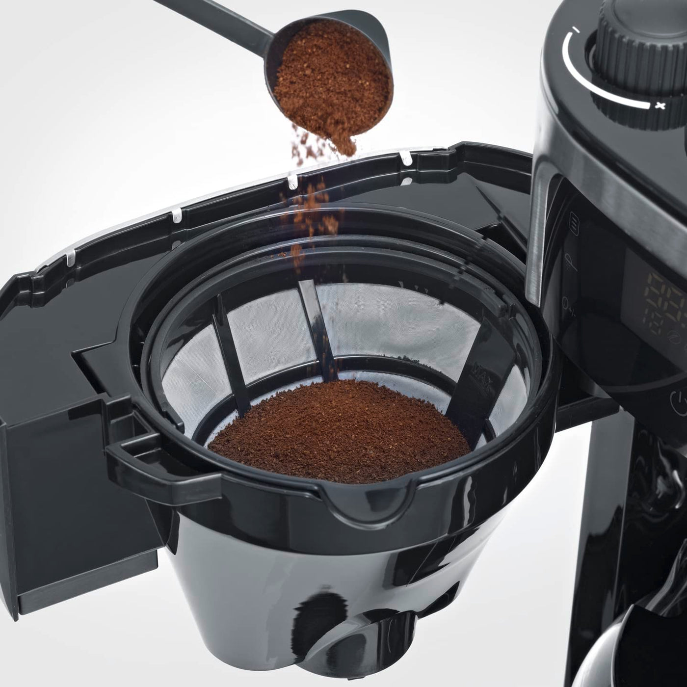 SEVERIN Kaffeemaschine mit Mahlwerk, Kaffeeautomat mit Glaskanne und Timer-Funktion, auch als Filterkaffeemaschine, für bis zu 10 Tassen Kaffee, 1000 Watt, schwarz/ Edelstahl, KA 4813