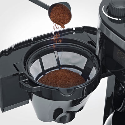 SEVERIN Kaffeemaschine mit Mahlwerk, Kaffeeautomat mit Glaskanne und Timer-Funktion, auch als Filterkaffeemaschine, für bis zu 10 Tassen Kaffee, 1000 Watt, schwarz/ Edelstahl, KA 4813