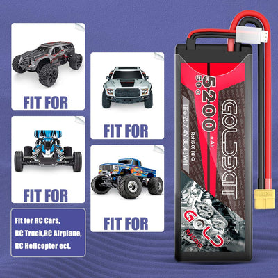 GOLDBAT 2S Lipo RC Akku 7,4V 50C 5200mAh LiPo Akku Hardcase Pack mit XT60 Stecker für RC Auto Evader RC Hubschrauber RC Truggy Buggy Evader BX Auto LKW Truck RC Hobby (2Packs)
