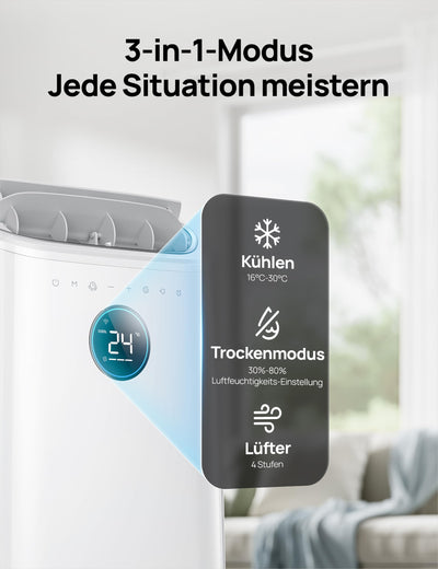 Dreo Tragbare Klimaanlagen, 12.000 BTU Klimaanlage für Schlafzimmer mit abflussfreier Kühlung, APP/Stimme/Fernbedienung, 24h Timer mit Ventilator & Luftentfeuchter, AC516S