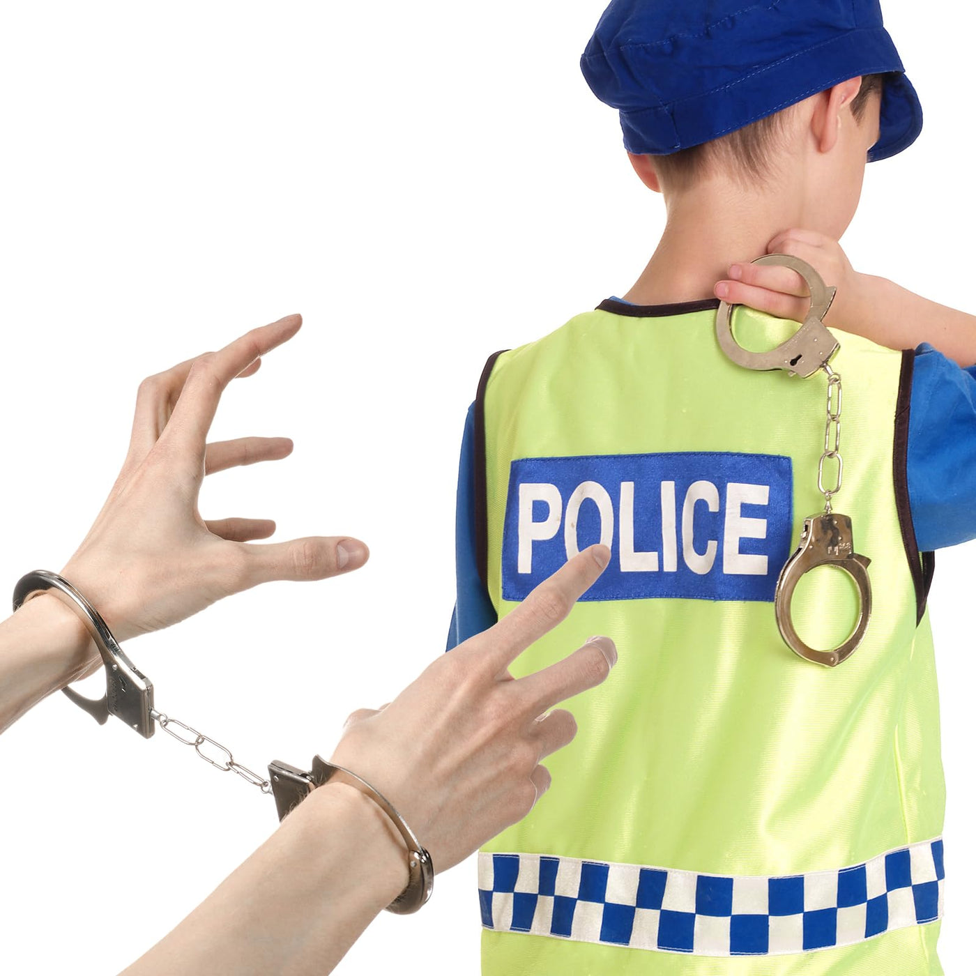 4 Stücke Spielzeug Handschellen mit 4 Schlüssel Handcuffs Kinder Handschellen aus Metall für Polizei Spielen Mottoparty Requisiten Spiel für Kinder (Silber)