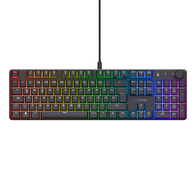 Trust Gaming GXT 866 Torix Mechanische Tastatur Deutsches QWERTZ Layout, Huano-Switches, Flache Tasten, RGB Beleuchtung, Anti-Ghosting N-Key Rollover USB Programmierbare Gaming Tastatur PC Laptop
