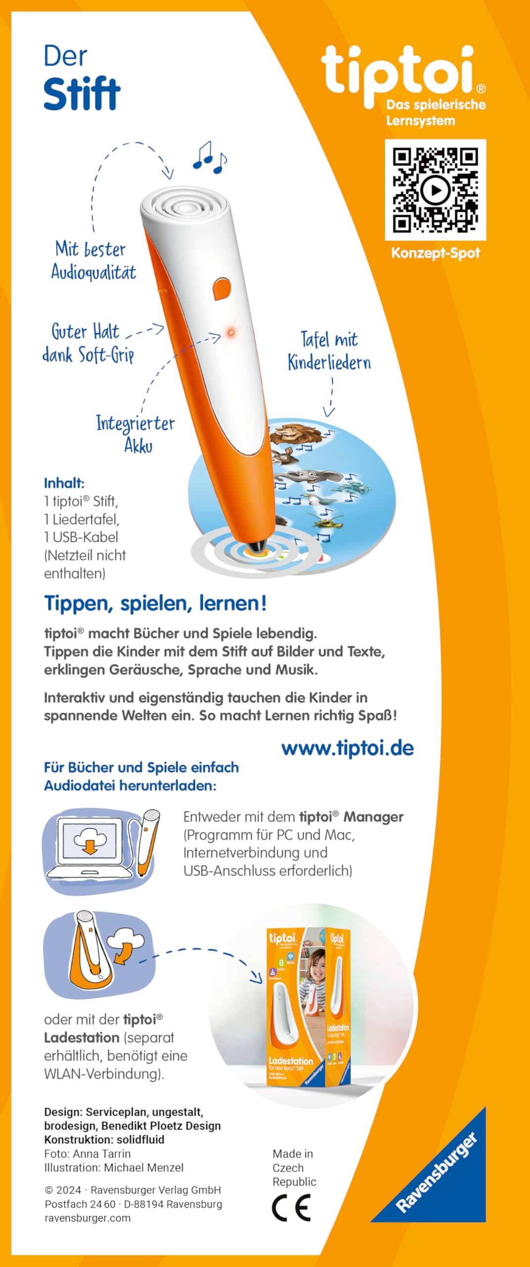 Ravensburger tiptoi Stift mit Liedertafel 00233 - Das spielerische Lernsystem, Lernspielzeug für Kinder ab 2 Jahren - Mit tiptoi Stift