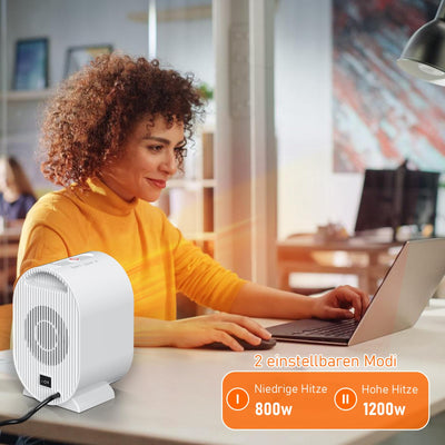 Heizlüfter Energiesparend, PTC-Heizlüfter Leise Keramik Heizung Einstellbare Konstante Temperatur, Tragbare Heizlüfter klein, Überhitzungs- & Kippschutz, für Büro, Heim, Schlafsaal (Weiß)