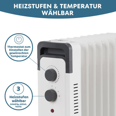 STAHLMANN Ölradiator ZR17 2000 Watt – Elektroheizung Energiesparend bis 40 qm Fläche – Heizung Elektrisch mit Thermostat und 3 Heizstufen – Elektrisches Heizgerät, Electric Heater Weiss
